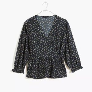 Madewell Puff-Sleeve Peplum Wrap Top in Spring Fling